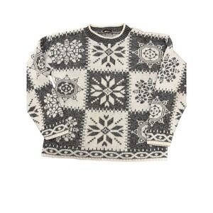 Vtg 80s Rosa Snowflake Fair Isle Sweater‎ Grey White USA Sz L Holiday